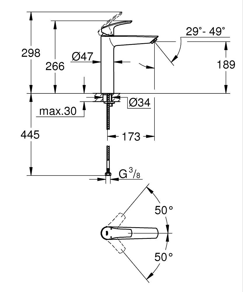 Grohe Eurosmart Einhand-Waschtischbatterie 23971, XL-Size, für freistehende Waschschüsseln (chrom)