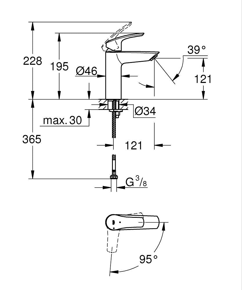 Grohe Eurosmart Einhand-Waschtischbatterie 23395, M-Size, Mittelstellung kalt (matt black)