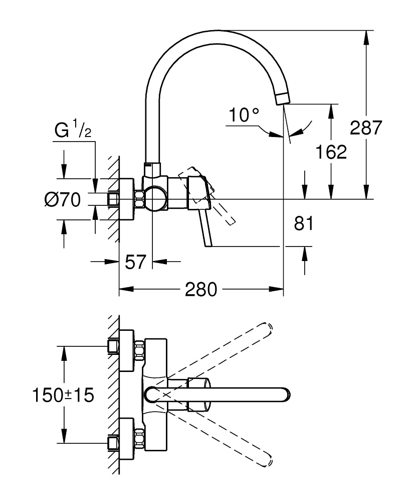 Grohe Concetto Einhand-Spültischbatterie 32667, Wandmontage (chrom)