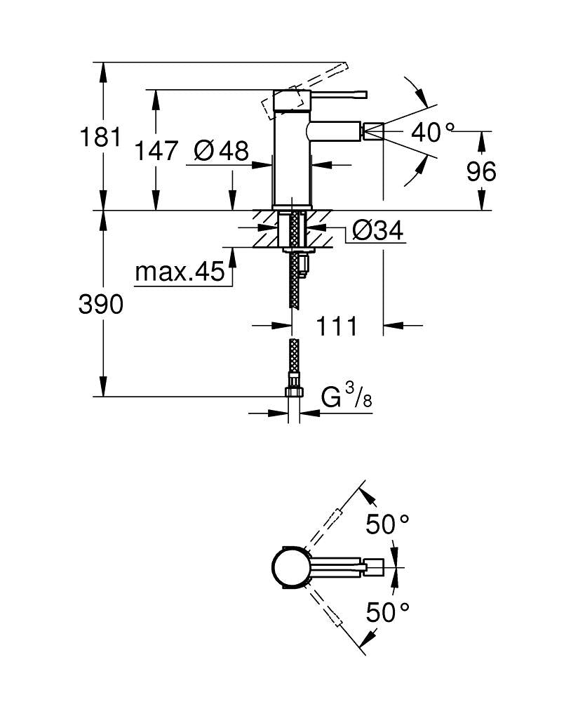 Grohe Essence Einhand-Bidetbatterie 24395, glatter Körper (phantom black)