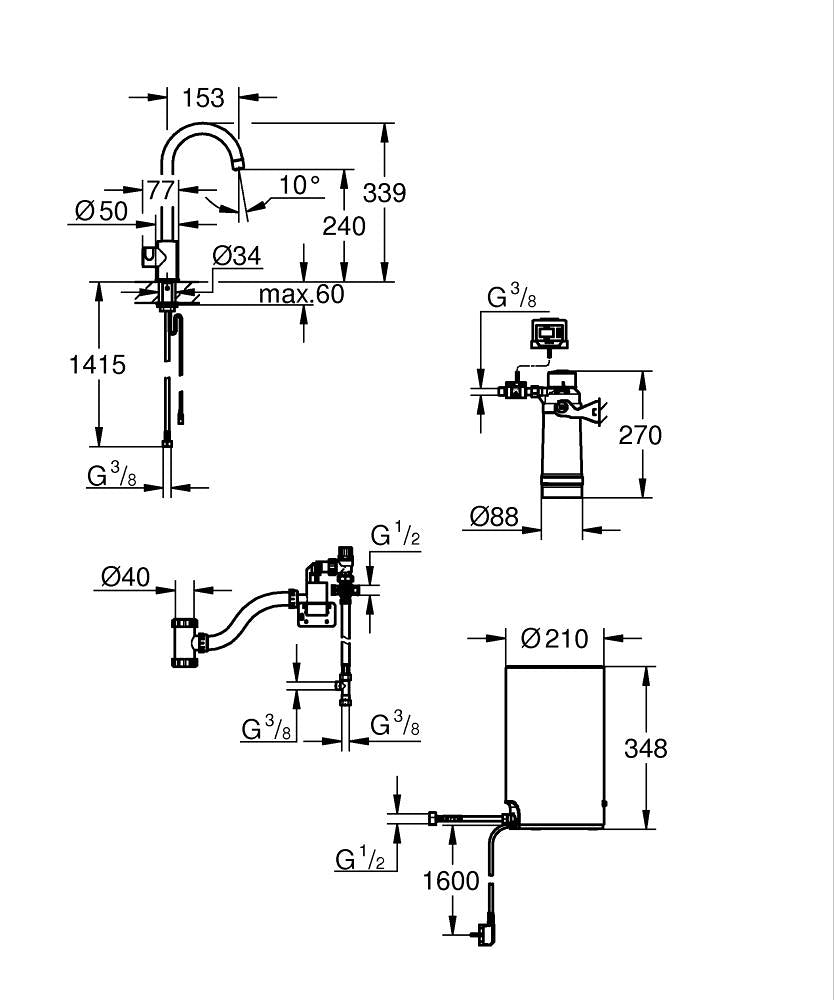 Grohe Red Mono Standventil und Boiler Größe M mit C-Auslauf 30085 (supersteel)
