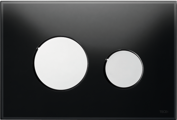 TECEloop WC-Betätigungsplatte Glas, Zweimengentechnik (Glas schwarz glänzend, Tasten Chrom glänzend)