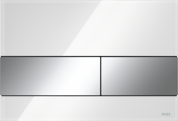 TECEsquare WC-Betätigungsplatte Glas, Zweimengentechnik (Glas weiß glänzend, Tasten Chrom glänzend)