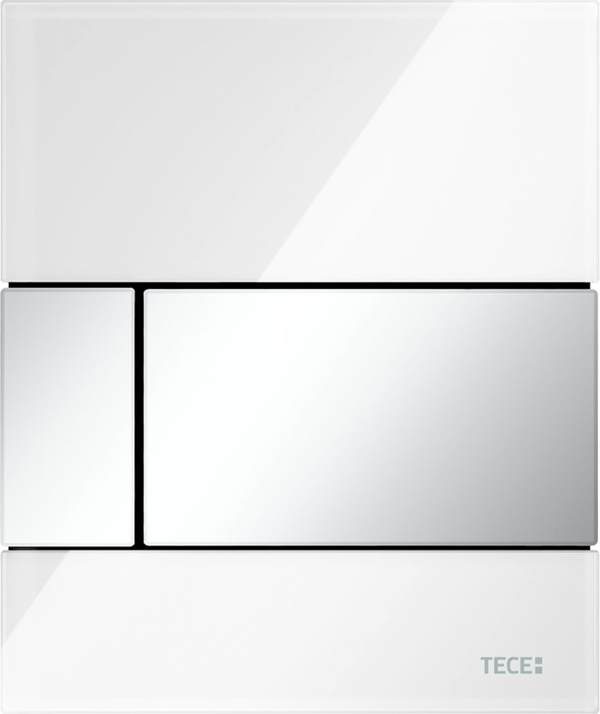 TECEsquare Urinal-Betätigungsplatte Glas mit Kartusche (Glas weiß glänzend, Taste Chrom glänzend)