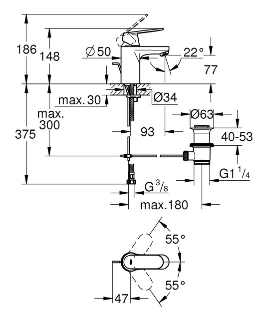 Grohe Eurosmart Cosmopolitan Einhand-Waschtischbatterie 32825, S-Size, mit Zugstangen-Ablaufgarnitur (chrom)