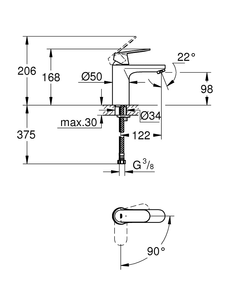 Grohe Eurosmart Cosmopolitan Einhand-Waschtischbatterie 23398, M-Size, Mittelstellung kalt (chrom)