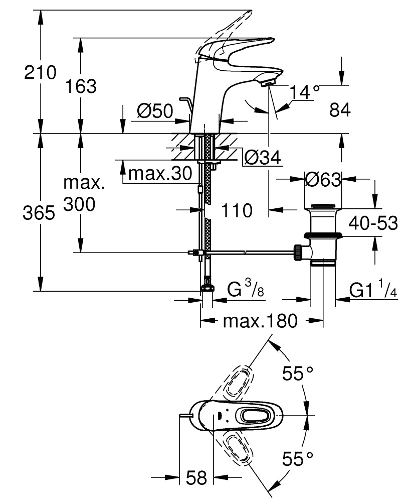 Grohe Eurostyle Einhand-Waschtischbatterie 33558, S-Size, offener Hebelgriff (chrom)