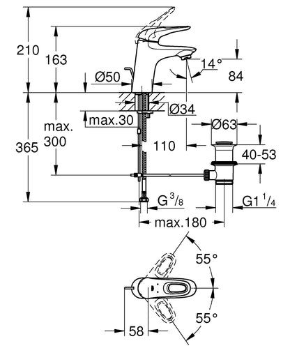 Grohe Eurostyle Einhand-Waschtischbatterie 33558, S-Size, offener Hebelgriff (chrom)