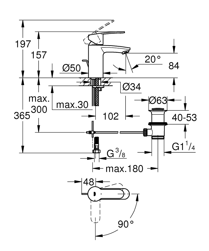 Grohe Eurostyle Cosmopolitan Einhand-Waschtischbatterie 23374, S-Size, Mittelstellung kalt (chrom)