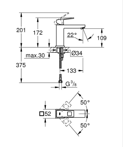 Grohe Eurocube Einhand-Waschtischbatterie 23446, M-Size, glatter Körper (chrom)