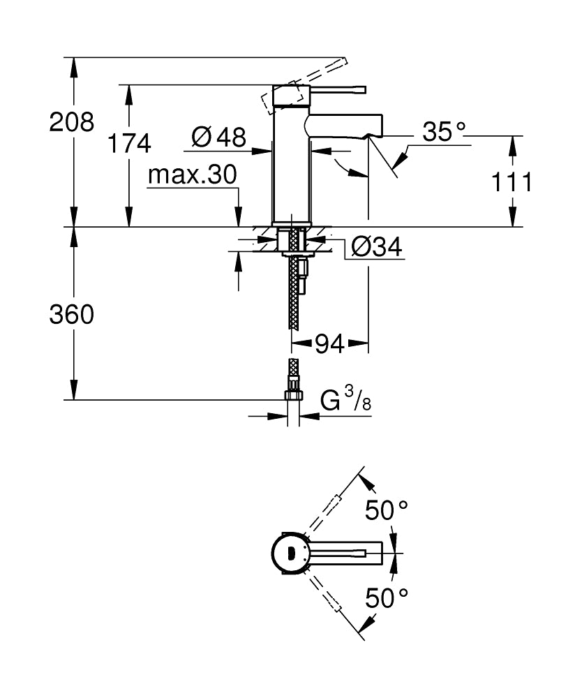 Grohe Essence Einhand-Waschtischbatterie 34813, S-Size, glatter Körper (chrom)