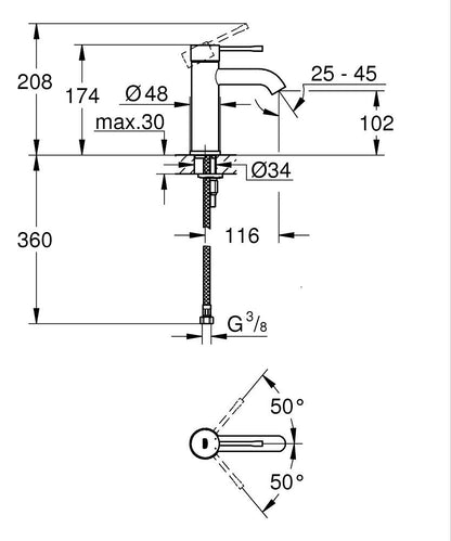 Grohe Essence Einhand-Waschtischbatterie 24172, S-Size, glatter Körper (supersteel)