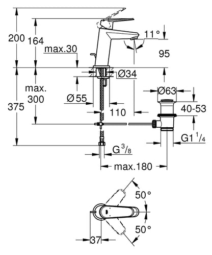 Grohe Eurodisc Cosmopolitan Einhand-Waschtischbatterie 23049, S-Size, mit Zugstangen-Ablaufgarnitur (chrom)