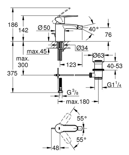 Grohe Eurostyle Cosmopolitan Einhand-Bidetbatterie 33565 mit Zugstangen-Ablaufgarnitur (chrom)