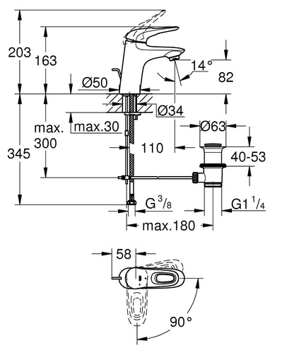 Grohe Eurostyle Einhand-Waschtischbatterie 23374, S-Size, Mittelstellung kalt (chrom)
