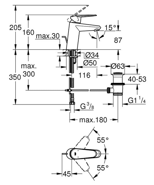 Grohe Eurodisc Cosmopolitan Einhand-Waschtischbatterie 33190, S-Size, mit Zugstangen-Ablaufgarnitur (chrom)