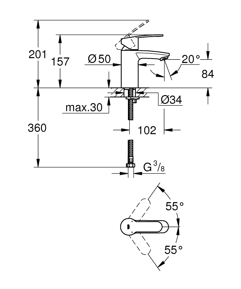 Grohe Eurostyle Cosmopolitan Einhand-Waschtischbatterie 32468, S-Size, glatter Körper (chrom)
