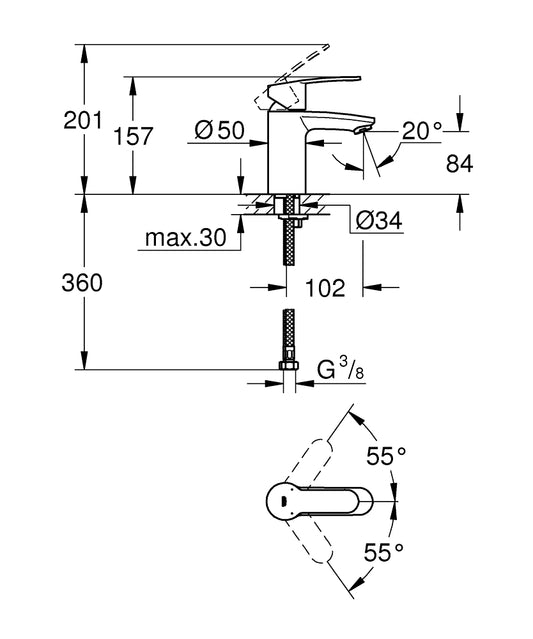 Grohe Eurostyle Cosmopolitan Einhand-Waschtischbatterie 32468, S-Size, glatter Körper (chrom)