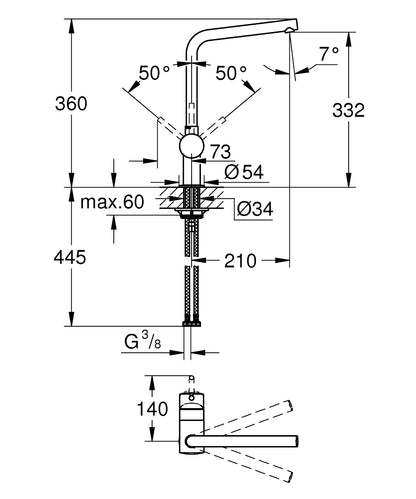 Grohe Minta Einhand-Spültischbatterie 31375, L-Auslauf (chrom)
