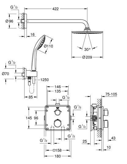 Grohe Grohtherm Duschsystem Unterputz 34734 mit Rainshower Cosmopolitan 210 (chrom)