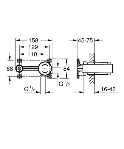 GROHE Universal-Einbaukörper 23571 für 2-Loch-WT-Wandbatterien