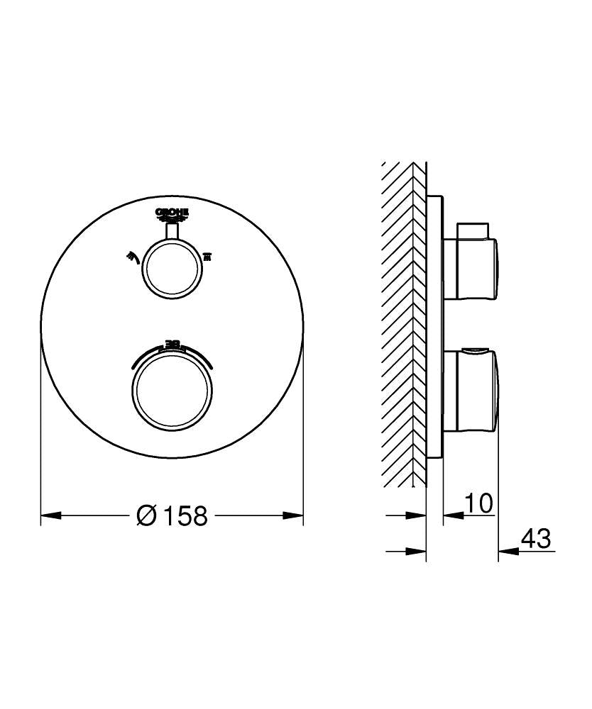 Grohe Grohtherm Thermostat-Brausebatterie 102208 mit integrierter 2-Wege-Umstellung, Fertigmontageset für Rapido SmartBox, rund (matt black)