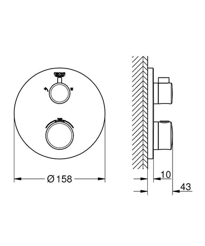 Grohe Grohtherm Thermostat-Brausebatterie 102208 mit integrierter 2-Wege-Umstellung, Fertigmontageset für Rapido SmartBox, rund (matt black)
