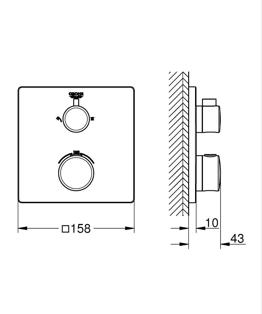 Grohe Grohtherm Thermostat-Brausebatterie 24079 mit 2-Wege-Umstellung, Fertigmontageset für Rapido SmartBox, eckig (chrom)