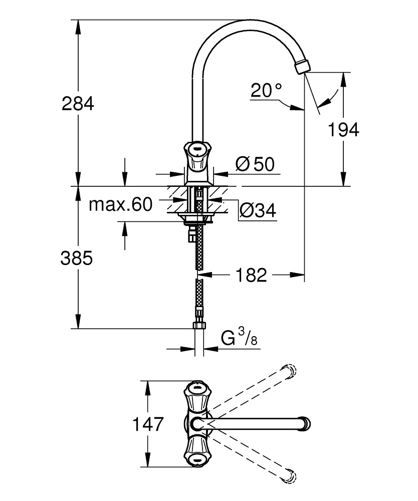 GROHE Costa Zweigriff-Spültischbatterie 31831, Einlochmontage (chrom)