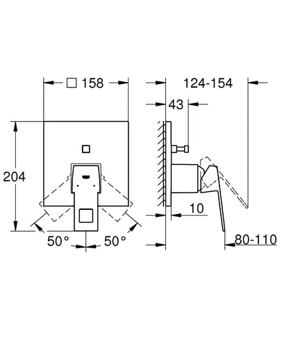 Grohe Eurocube Einhand-Wannenbatterie 24062, Fertigmontageset für Rapido SmartBox (chrom)