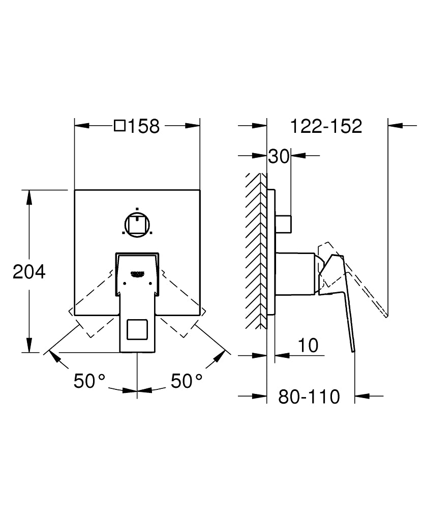 Grohe Eurocube Einhandbatterie 24094 mit 3-Wege-Umstellung, Fertigmontageset für Rapido SmartBox (chrom)