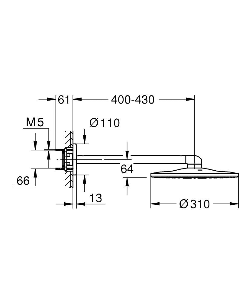 Grohe Rainshower SmartActive 310 Kopfbrause-Set 26475, Brausearm 430 mm, 2 Strahlarten (hard graphite)
