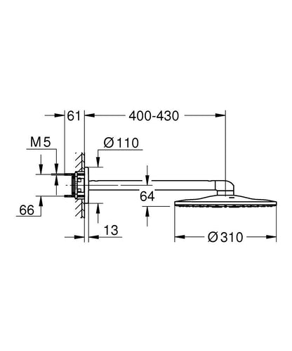 Grohe Rainshower SmartActive 310 Kopfbrause-Set 26475, Brausearm 430 mm, 2 Strahlarten (hard graphite)