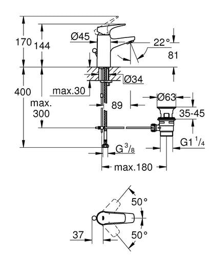 GROHE BauFlow Einhand-Waschtischbatterie 23751, S-Size, mit Zugstangen-Ablaufgarnitur (chrom)