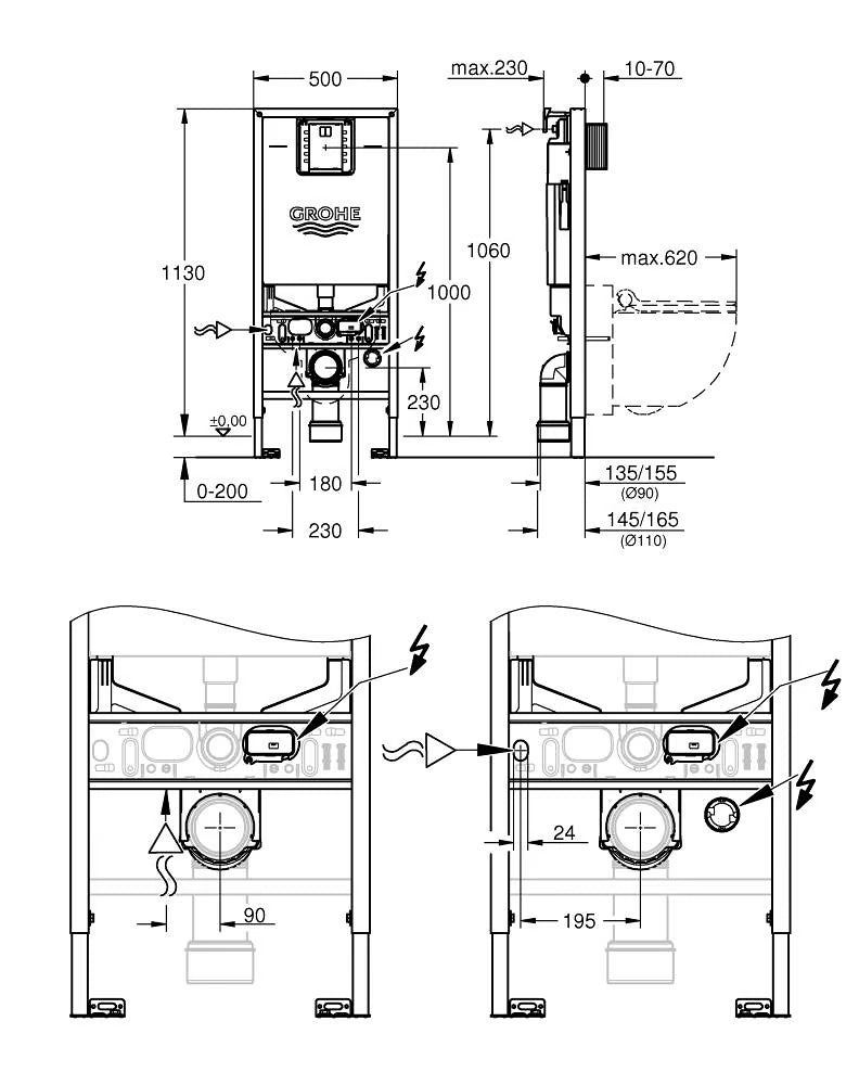 GROHE 3-in-1 Set Rapid SLX 39598 für WC mit Schallschutzset / Wandwinkeln