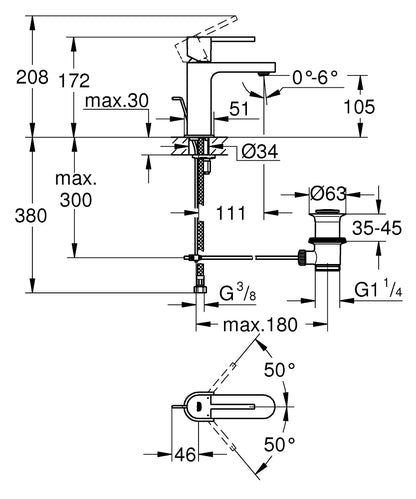Grohe Plus Einhand-Waschtischbatterie 32612, S-Size, mit Zugstangen-Ablaufgarnitur (supersteel)