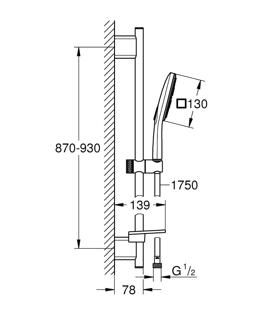 Grohe Rainshower SmartActive 130 Cube Brausestangenset 26587, 900 mm, 3 Strahlarten, 8,5 l/min (chrom)