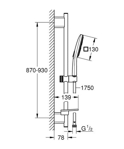 Grohe Rainshower SmartActive 130 Cube Brausestangenset 26587, 900 mm, 3 Strahlarten, 8,5 l/min (chrom)