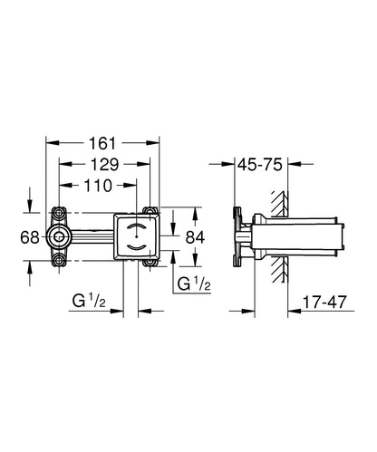 Grohe Einhand-Unterputz-Universal-Einbaukörper 23200002 für 2-Loch-Waschtischbatterien, mit Dichtmanschette