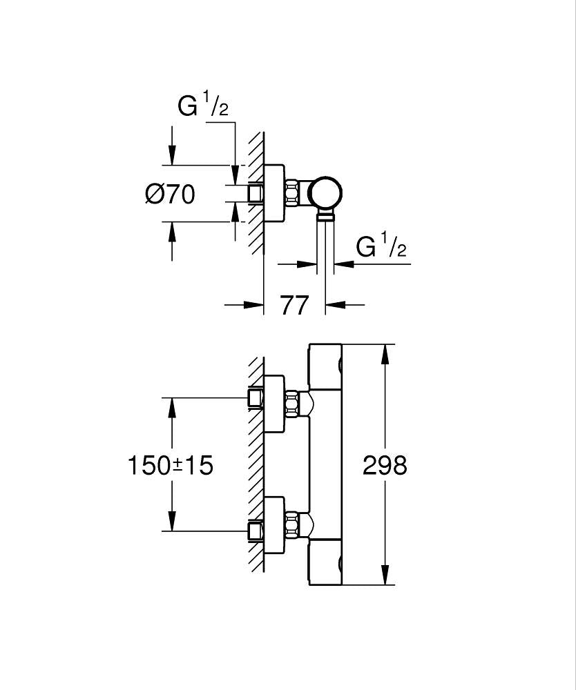 Grohe Grohtherm 800 Cosmopolitan Thermostat-Brausebatterie 34765, Wandmontage (chrom)