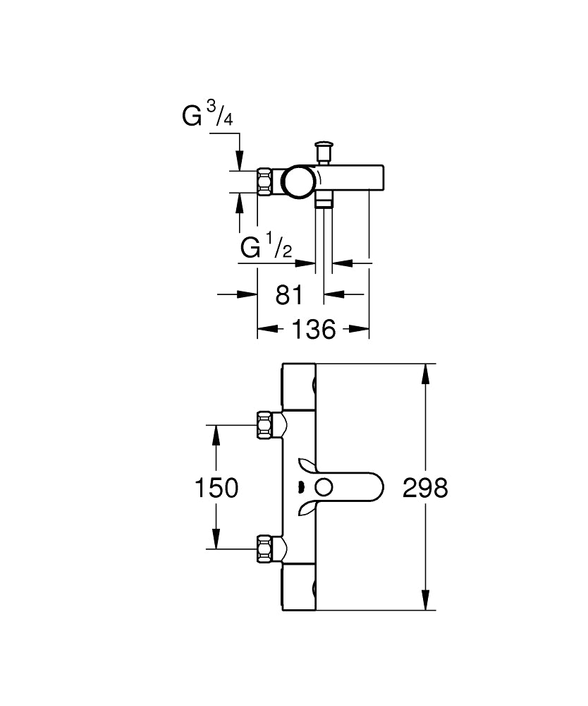 Grohe Grohtherm 800 Cosmopolitan Thermostat-Wannenbatterie 34770, Wandmontage, ohne Anschlüsse (chrom)
