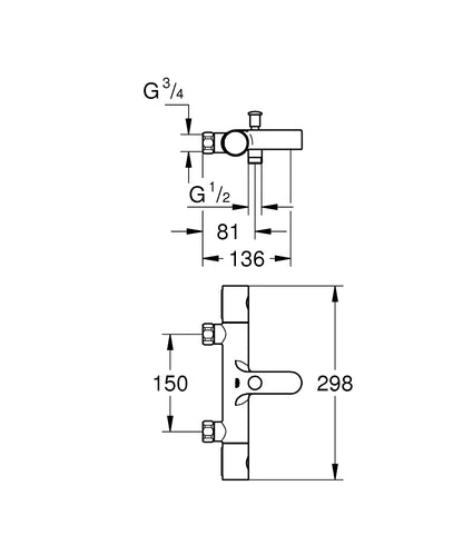 Grohe Grohtherm 800 Cosmopolitan Thermostat-Wannenbatterie 34770, Wandmontage, ohne Anschlüsse (chrom)