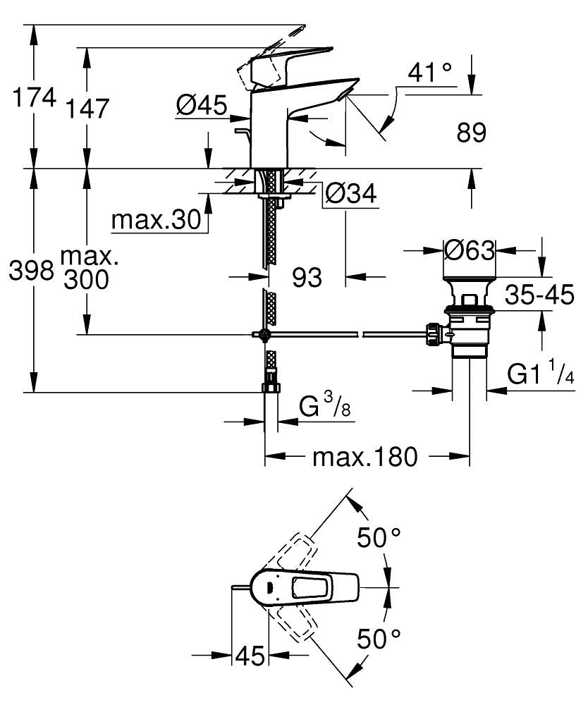 GROHE BauLoop Einhand-Waschtischbatterie 23335, S-Size, mit Zugstangen-Ablaufgarnitur (chrom)