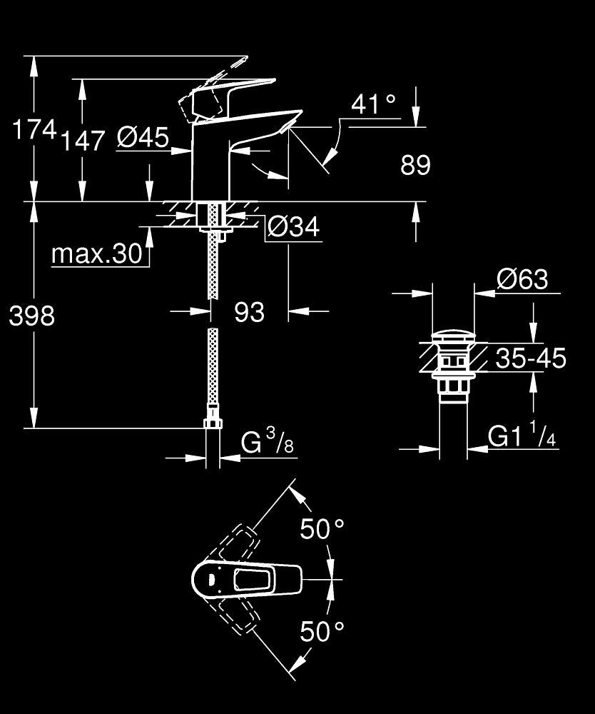 GROHE BauLoop Einhand-Waschtischbatterie 23878, S-Size, mit Push-open Ablaufgarnitur (chrom)