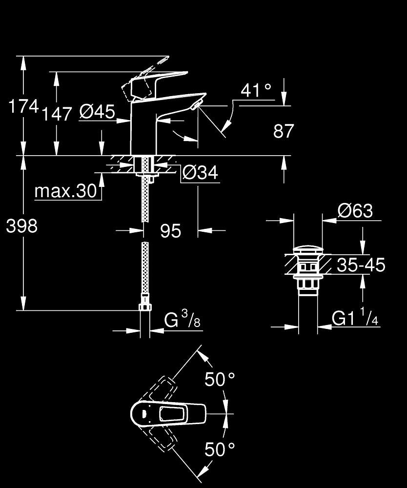 GROHE BauLoop Einhand-Waschtischbatterie 23879, S-Size, 3,5 l/min, mit Push-open Ablaufgarnitur (chrom)