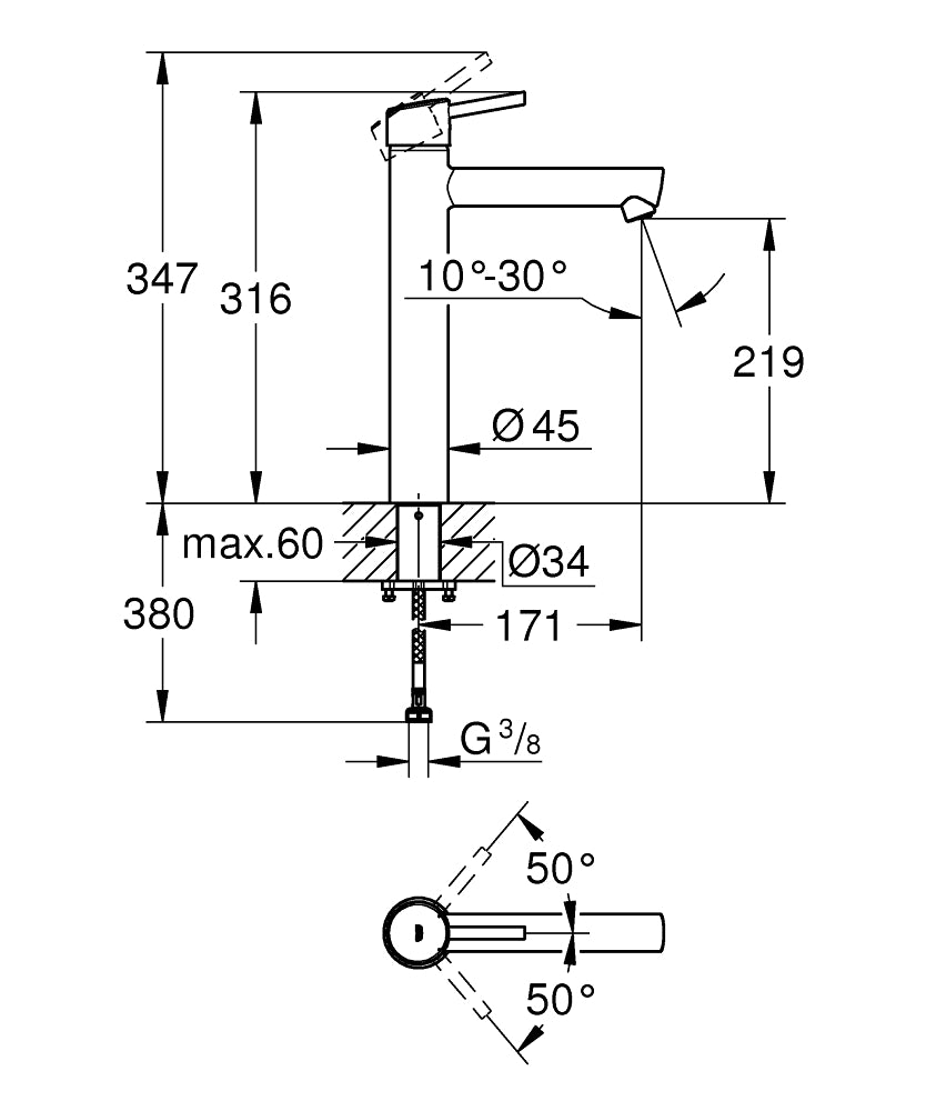 Grohe Concetto Einhand-Waschtischbatterie 23920, XL-Size, für freistehende Waschschüsseln (chrom)
