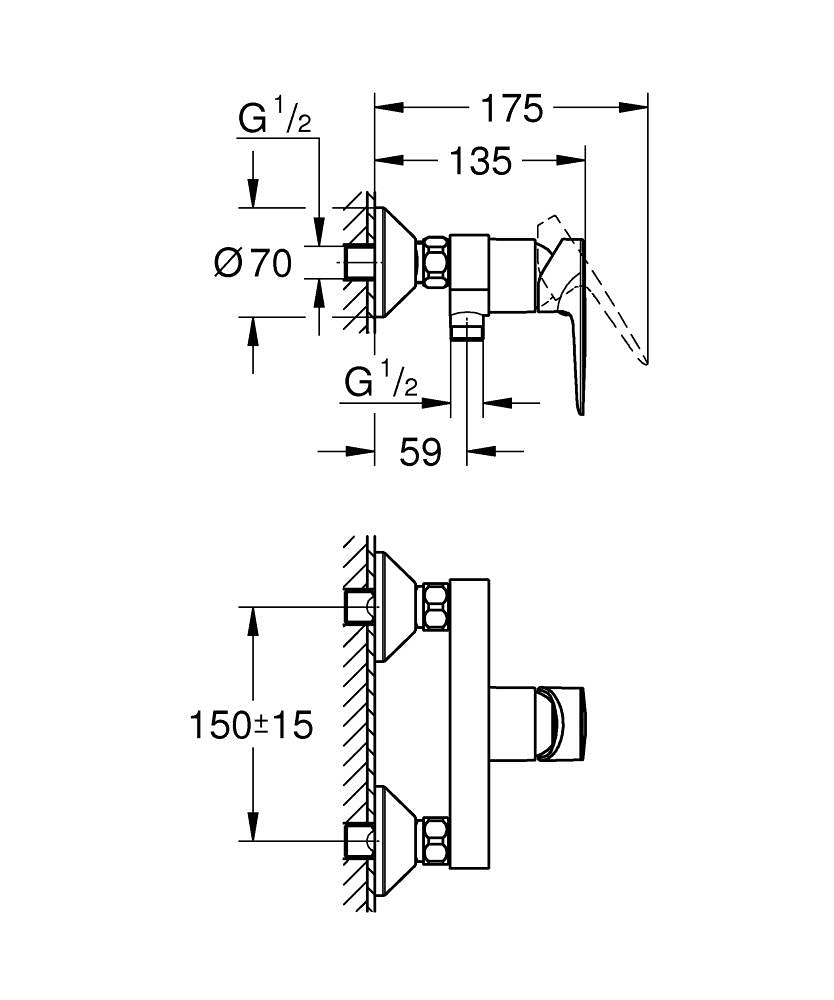 GROHE BauEdge Einhand-Brausebatterie 23635, Wandmontage (chrom)