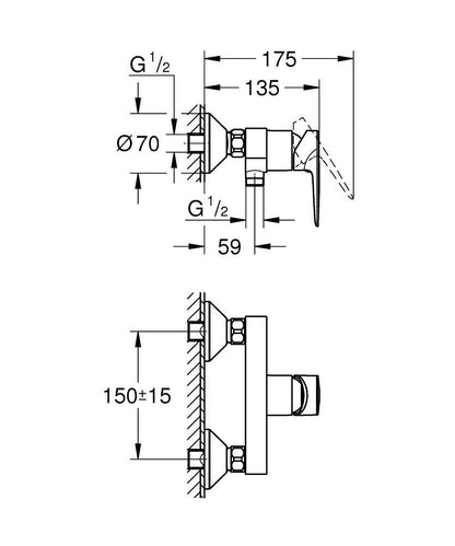 GROHE BauEdge Einhand-Brausebatterie 23635, Wandmontage (chrom)
