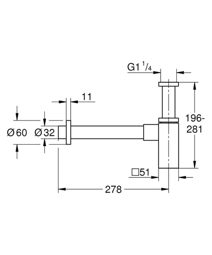 Grohe Geruchsverschluss 40564 eckig für Waschtisch, 1 1/4" (chrom)