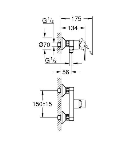 GROHE BauLoop Einhand-Brausebatterie 23633, Wandmontage (chrom)